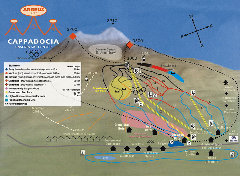 Erciyes Kayak Merkezi Pist Haritası